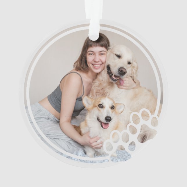 Paw Prints Frame Custom Pet Photo  Ornament (Back)