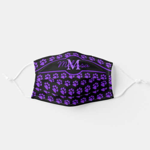 Paw Prints Glitter Purple Stylish Monogram Dog Adult Cloth Face Mask