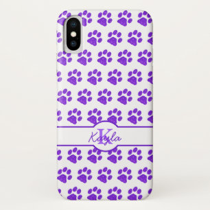 Paw Prints Glitter Purple Stylish Monogram Dog iPhone X Case