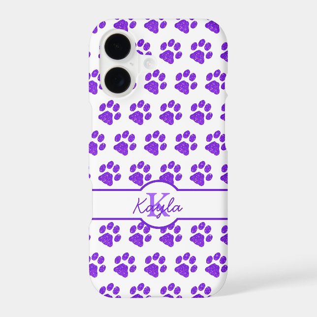Paw Prints Glitter Purple Stylish Monogram Dog Iphone Case (Back)