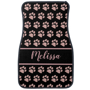 Paw Prints Glitter Rose Gold Monogram Cat Dog Mom Car Floor Mat