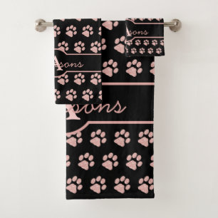 Paw Prints Glitter Rose Gold Monogram Dog Cat Paw Bath Towel Set