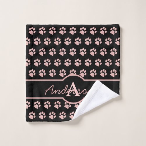 Paw Prints Glitter Rose Gold Monogram Dog Cat Paw Wash Cloth