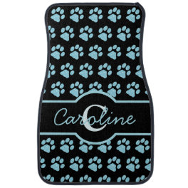Paw Prints Glitter Teal Blue Monogram Cat Dog Mom Car Floor Mat