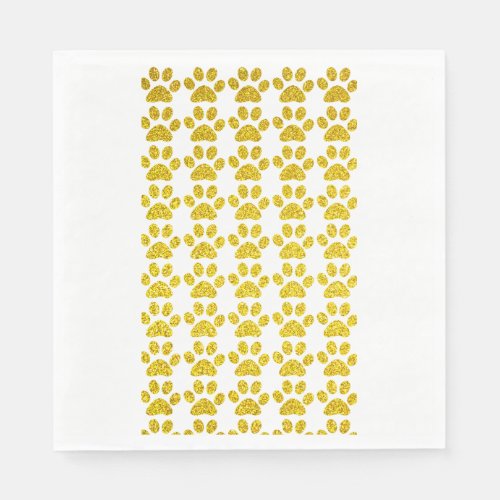 Paw Prints Gold Glitter White Cute Sparkly Holiday Napkins