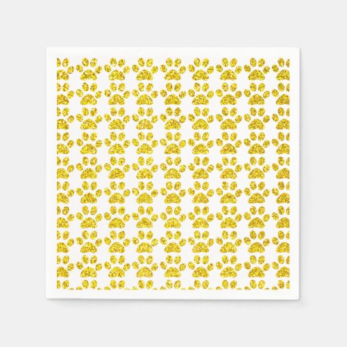 Paw Prints Gold Glitter White Sparkly Cute Holiday Napkins