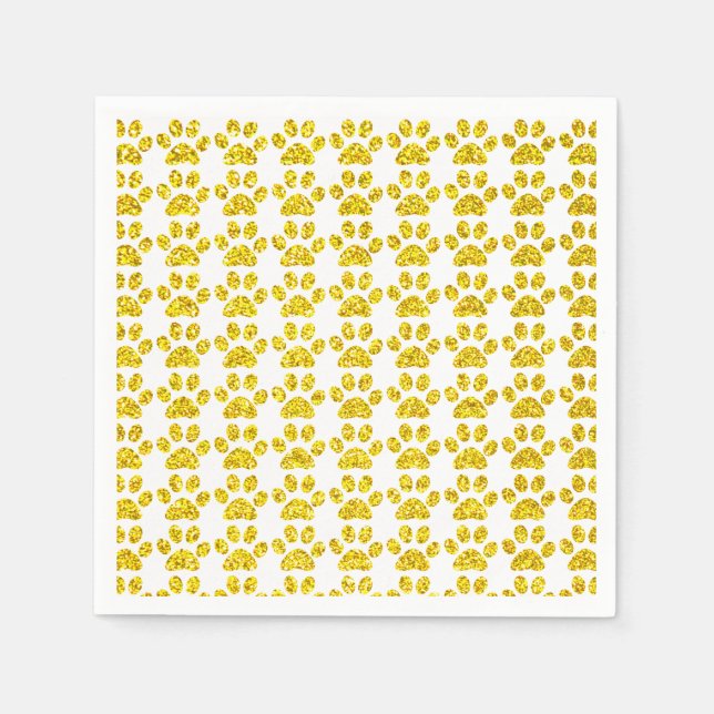 Paw Prints Gold Glitter White Sparkly Cute Holiday Napkins (Front)