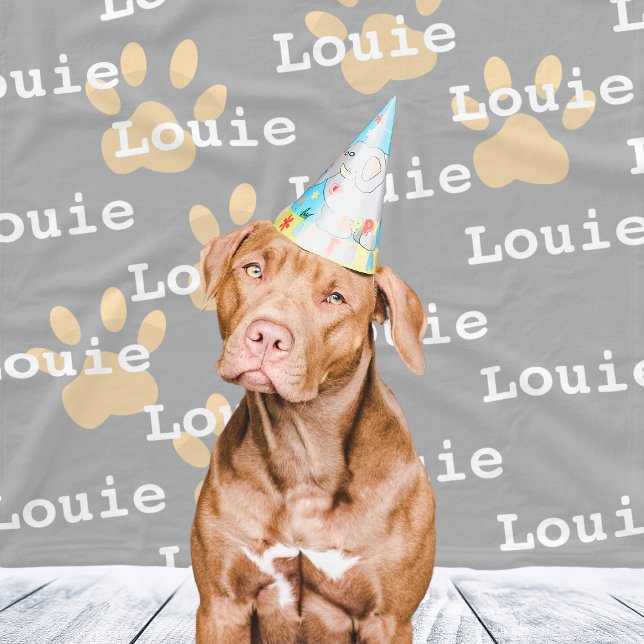 Paw Prints Gray Yellow Personalized Dog Name Fleece Blanket (Paw Prints Gray Yellow Personalized Dog Name Fleece Blanket
)