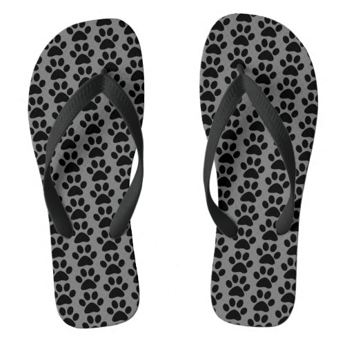 Paw Prints Grey Gray Black Animal Patterns Cute Flip Flops