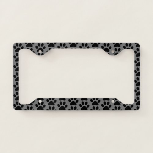 Paw Prints Grey Gray Black Animal Patterns Cute License Plate Frame