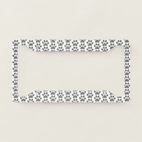 Paw Prints Grey Gray Black Glittery Patterns Cute License Plate Frame