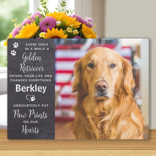 Paw Prints Heart Pet Dog Golden Retriever Memorial Plaque