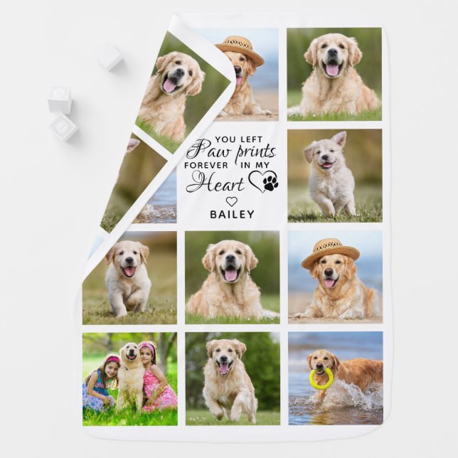 Paw Prints Heart Pet Memorial Double Sided Photo Baby Blanket (In Situ)