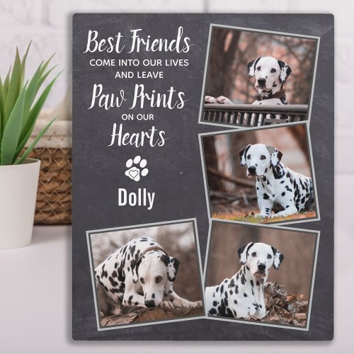 Paw Prints Heart Photo Collage Dog Pet Memorial Plaque