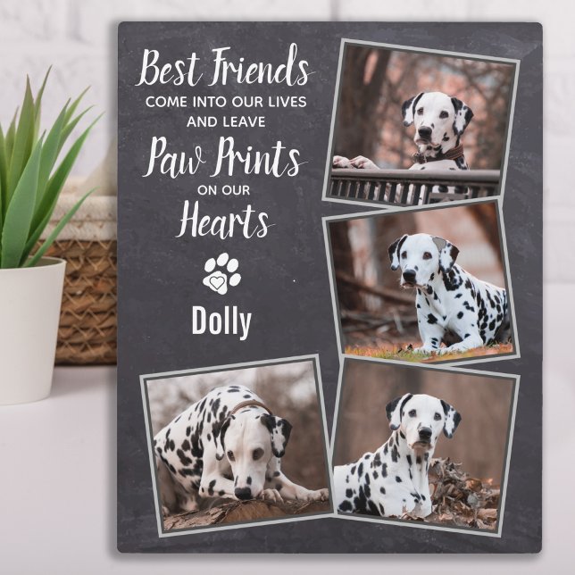 Paw Prints Heart Photo Collage Dog Pet Memorial Plaque (Creator Uploaded)