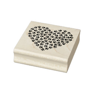 Paw Prints Heart Rubber Stamp