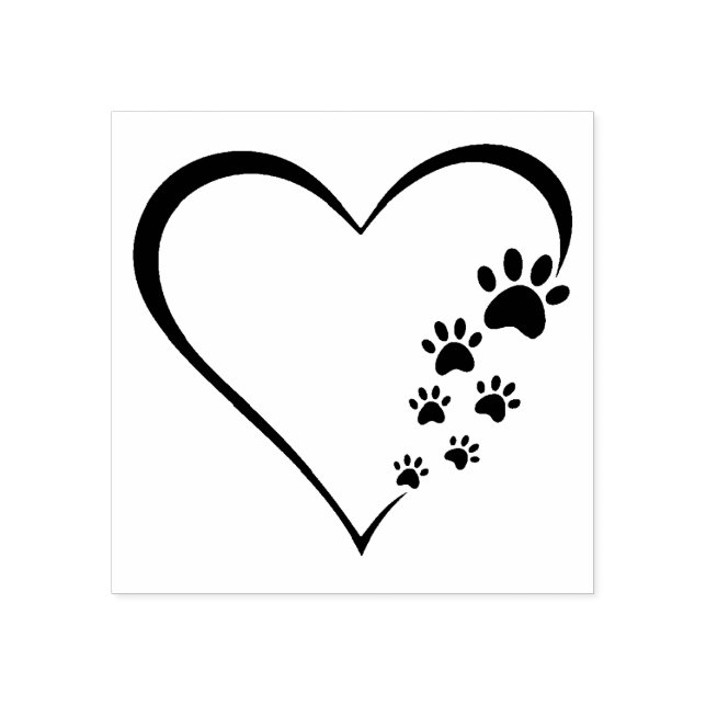 Paw Prints Heart  Wood Art Stamp (Imprint)