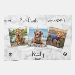 Paw Prints Hearts 3 Photo Pet Dog Memorial Kitchen Towel