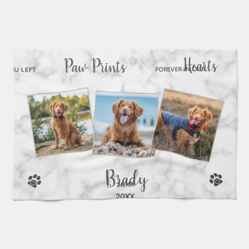 Paw Prints Hearts 3 Photo Pet Dog Memorial Kitchen Towel