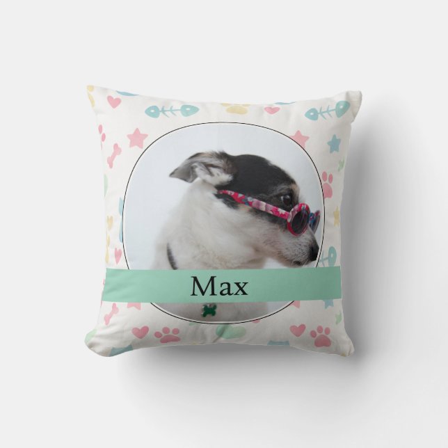 Paw Prints & Hearts Custom Dog Photo  Throw Pillow (Front)