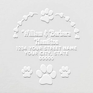 Paw Prints Hearts Frame Name Return Address Embosser