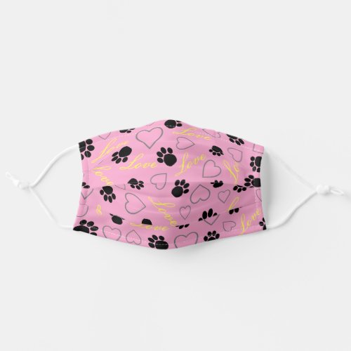 Paw Prints Hearts Pink Pattern Adult Cloth Face Mask