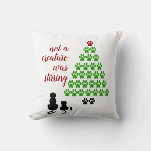 Paw Prints Holiday Tree Throw Pillow