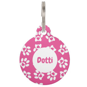 Paw Prints Hot Pink Pet ID Tag