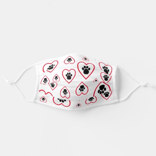 Paw Prints In Hearts Adult Cloth Face Mask