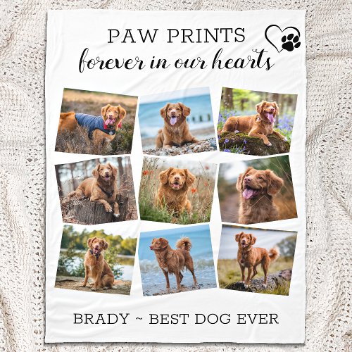 Paw Prints In Our Hearts Pet Loss Dog Memorial Fleece Blanket