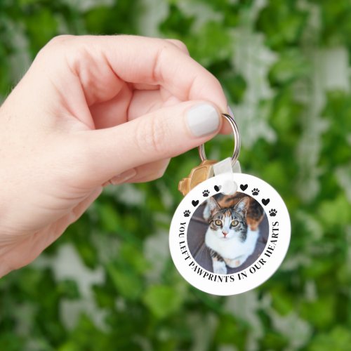 Paw Prints In Our Hearts Pet Memorial Round Photo Keychain