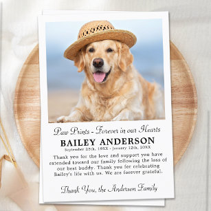 Paw Prints in our Hearts Pet Memorial Sympathy Thank You Card
