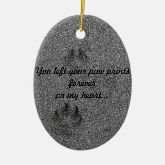 Paw Prints in the Sand Pet Memorial Ceramic Ornament (Front)