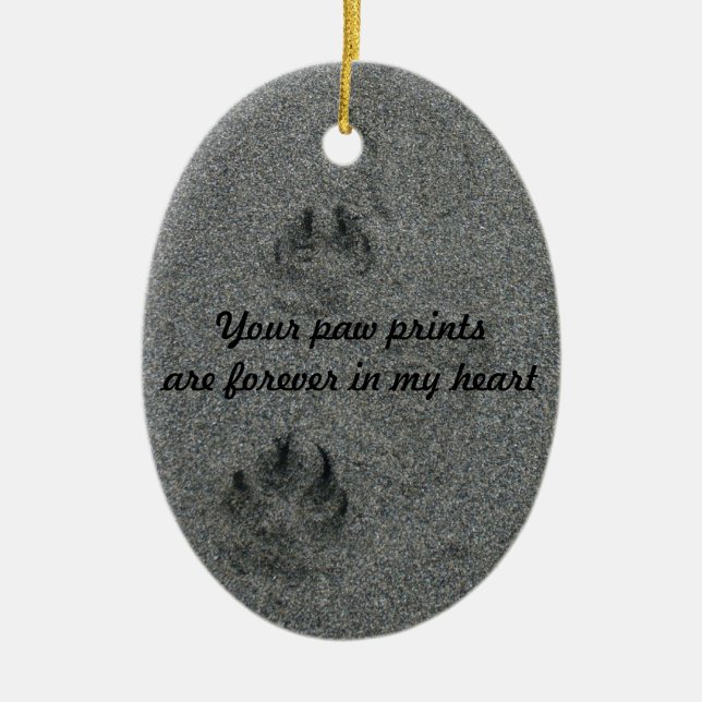 Paw Prints in the Sand Pet Memorial Ceramic Ornament (Front)