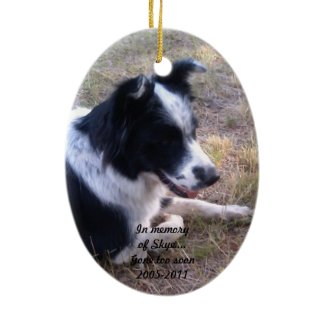 Paw Prints in the Sand Pet Memorial Double-Sided Oval Ceramic Christmas Ornament