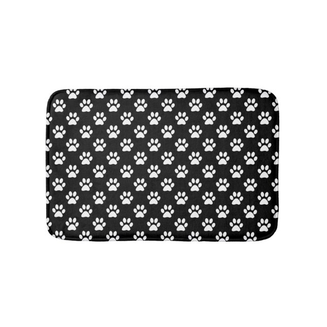Paw Prints in White and Black Bathroom Mat (Front)