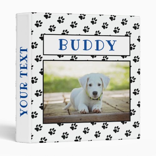 Paw Prints Keepsake Pet Dog Photo Album Binder - Memory Keepsake Pet Dog Photo Album Binder. The binder has a photo of a pet, pet`s name and pattern of dog paw prints. Personalize with your dog or any other pet photo and your dog or pet name and change or erase the text on the spine. A great keepsake gift, photo album, a scrapbook album, in memory of, notes and more for your dog or pet.