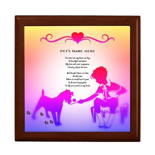 Paw Prints Memorial Poem Personalized Rainbow Pet  Gift Box