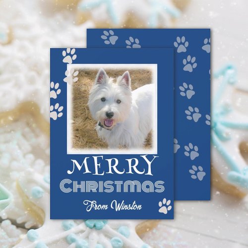 Paw Prints Merry Christmas Dog Photo Cards
