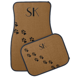 Paw Prints Monogram Brown Car Floor Mats