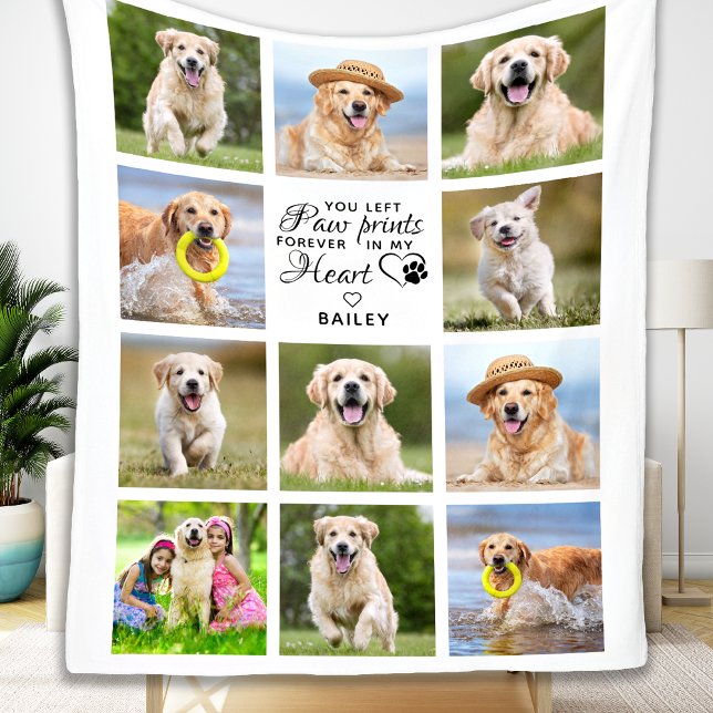 Paw Prints My Heart Pet Memorial 11 Photo Collage Fleece Blanket (Creator Uploaded)