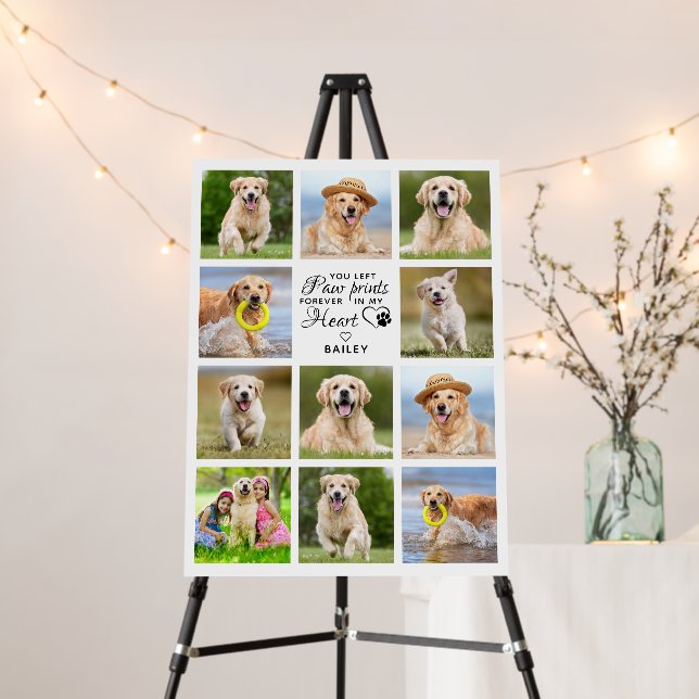 Paw Prints My Heart Pet Memorial 11 Photo Collage Foam Board (In Situ (Stand))