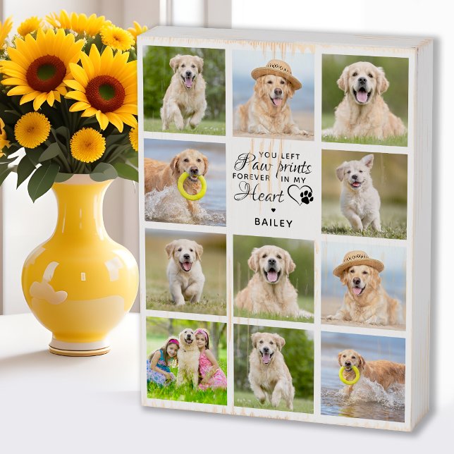 Paw Prints My Heart Pet Memorial Photo Collage Wooden Box Sign (Creator Uploaded)