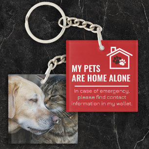 Paw Prints My Pets Are Home Alone with Photo Keychain