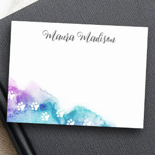 Paw prints on aqua purple watercolor cute post-it notes