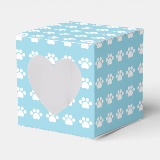 Paw Prints on Blue Background Favor Boxes (Front Side)