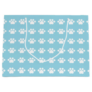 Paw Prints on Blue Background Large Gift Bag