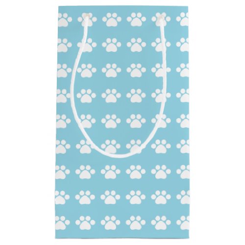 Paw Prints on Blue Background Small Gift Bag