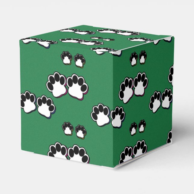 Paw Prints on Green Favor Boxes (Back Side)