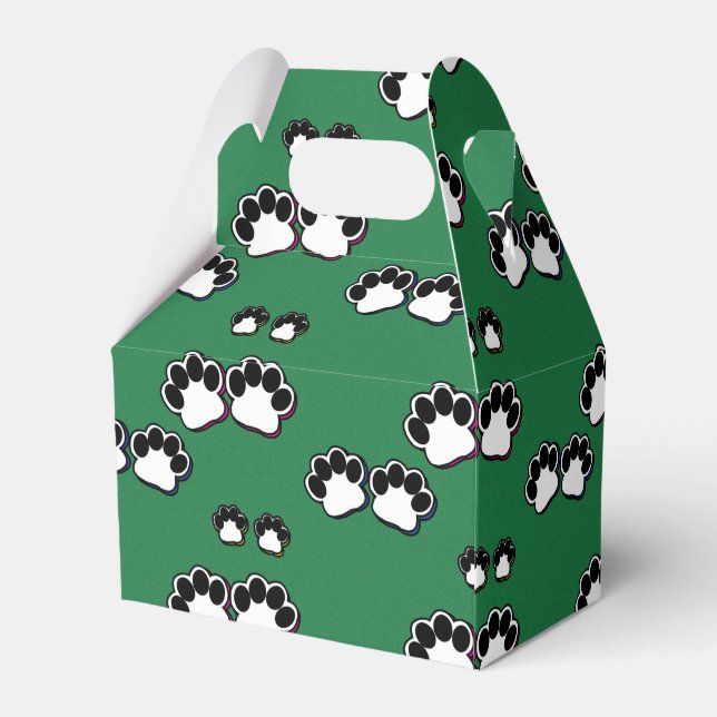 Paw Prints on Green Favor Boxes (Back Side)